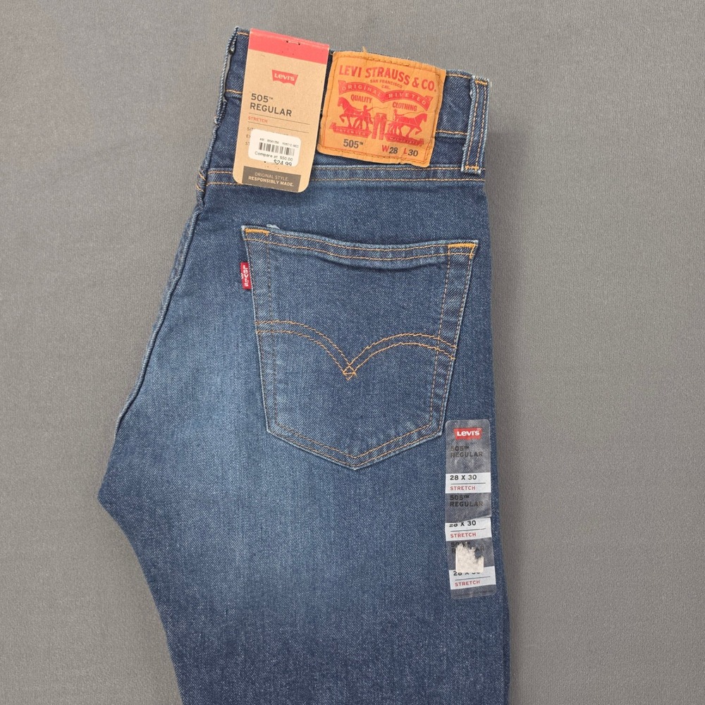 Levis 505 Regular Fit Stretch Jeans Mens 28x30 Medium Wash Blue Denim 00505-2358
